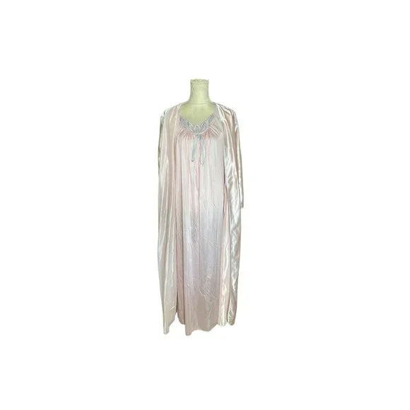Vintage Lorraine Peignoir SetBlush Pink Satin Nightgown & Robe1980s Embroi
